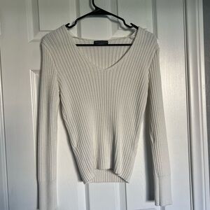 Brandy Melville Cream Ribbed V-Neck Sweater